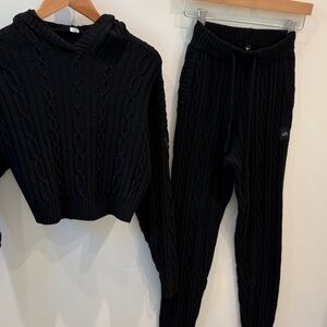 ALO Yoga Black Cable Knit Hoodie & Jogger Set